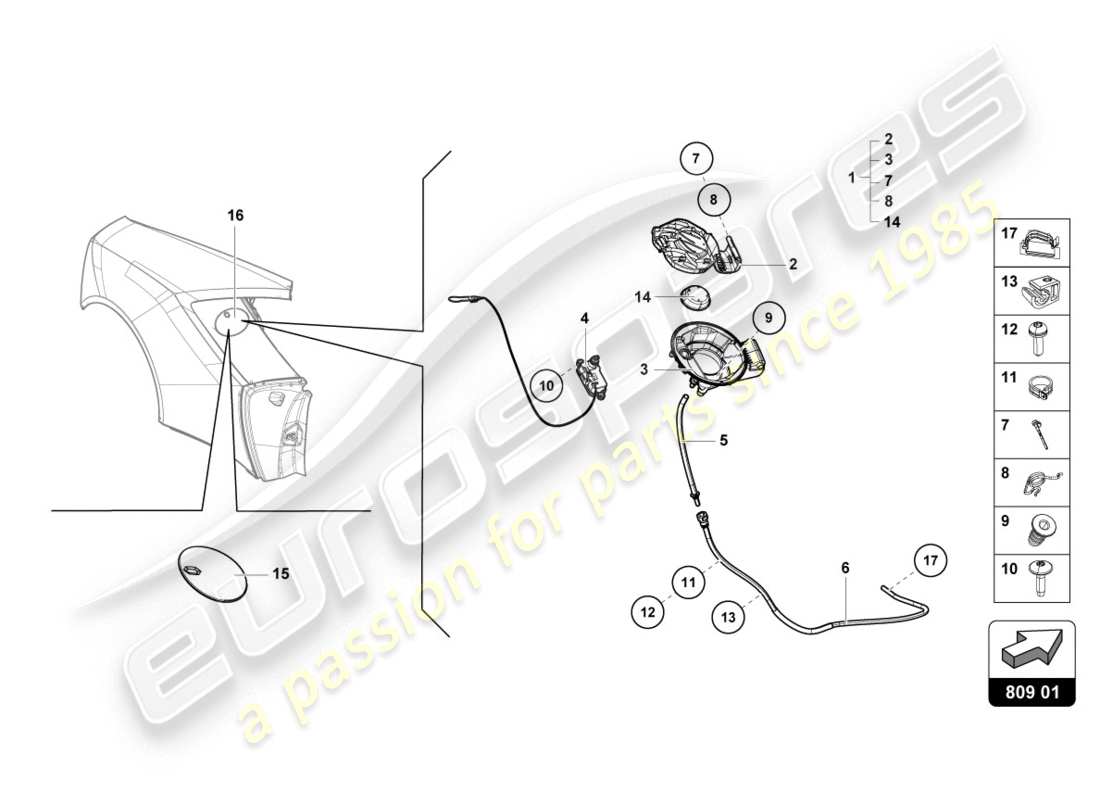 lamborghini lp610-4 coupe (2019) sportello del riempimento del carburante schema delle parti