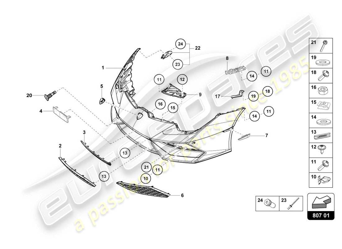 lamborghini lp610-4 coupe (2019) paraurti, schema delle parti complete