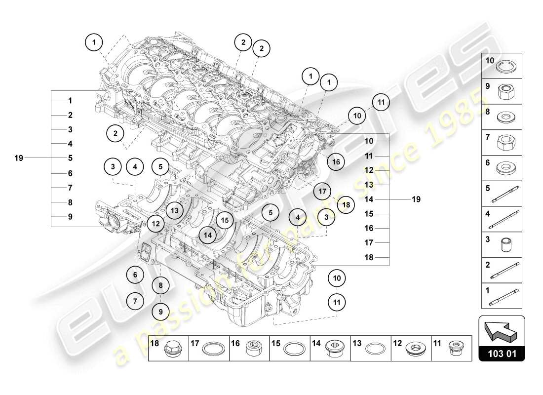lamborghini lp720-4 coupe 50 (2014) blocco motore diagramma delle parti