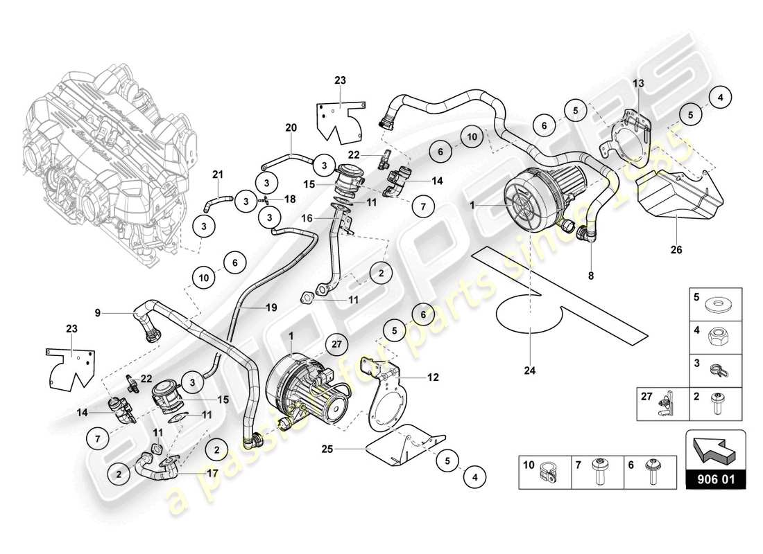 lamborghini 2018 (lp740-4 s roadster) schema delle parti della pompa aria secondaria