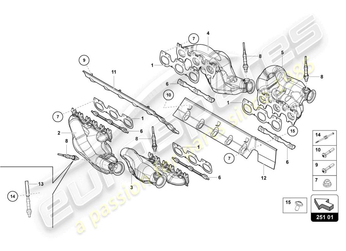 lamborghini lp700-4 coupe (2017) diagramma delle parti del sistema di scarico