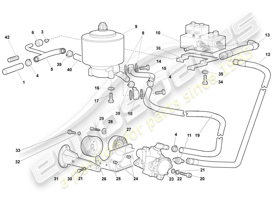 lamborghini murcielago roadster (2006) impianto idraulico e contenitore fluidi con connect. pezzi schema delle parti