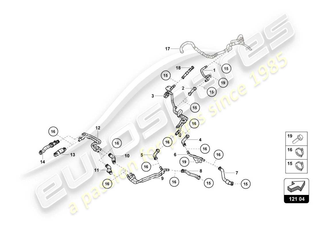 lamborghini lp610-4 coupe (2018) tubi e tubi del liquido di raffreddamento diagramma delle parti