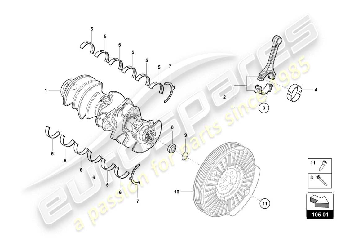 lamborghini 2020 (evo coupe) albero motore con cuscinetti schema delle parti