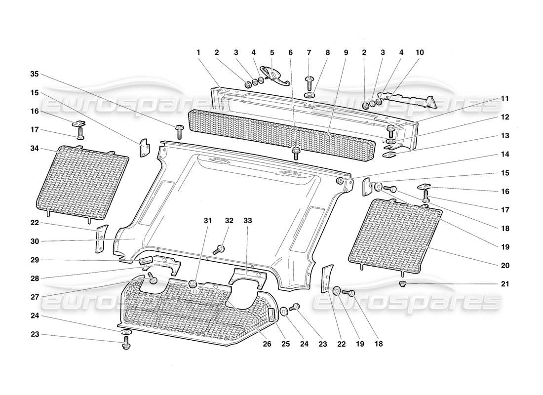 lamborghini diablo sv (1997) diagramma delle parti degli elementi della carrozzeria posteriore
