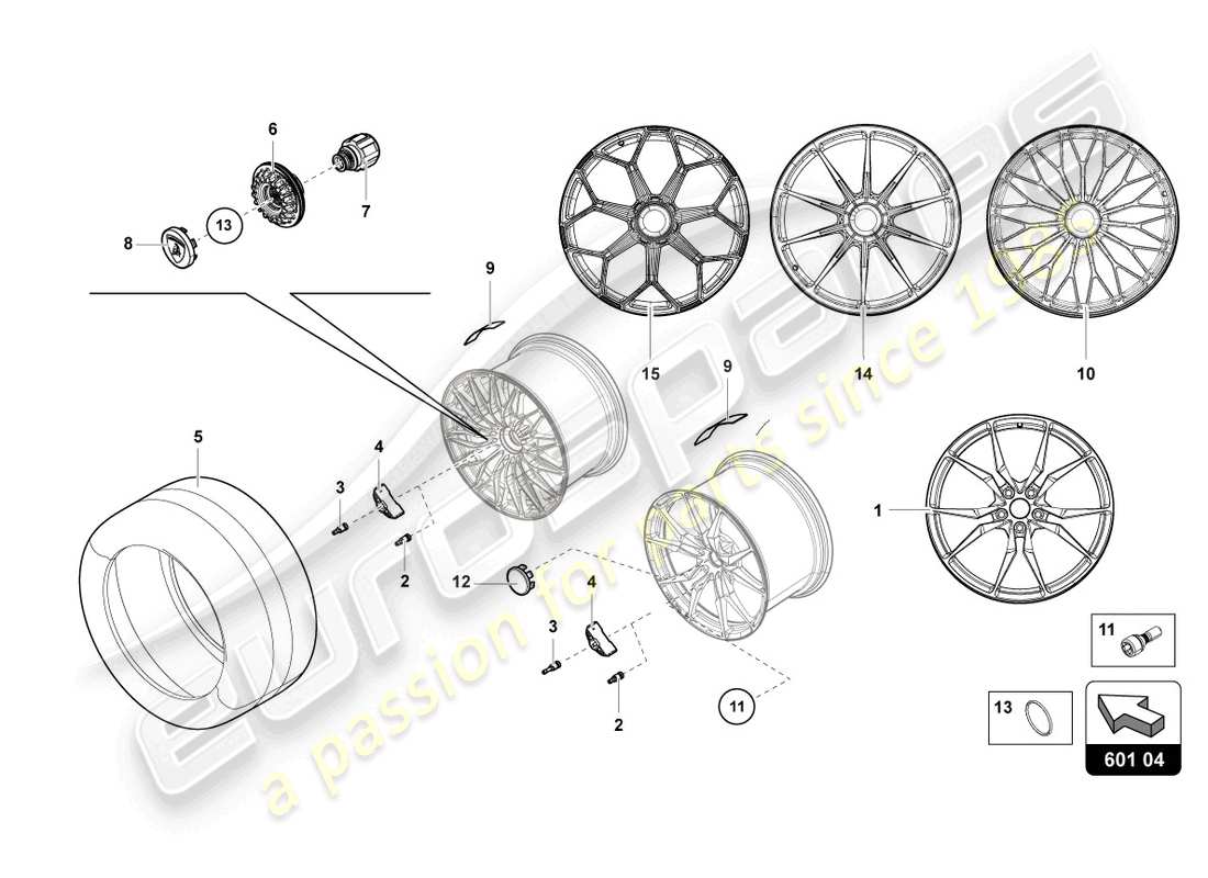lamborghini lp740-4 s coupe (2020) ruote/pneumatici posteriori schema delle parti