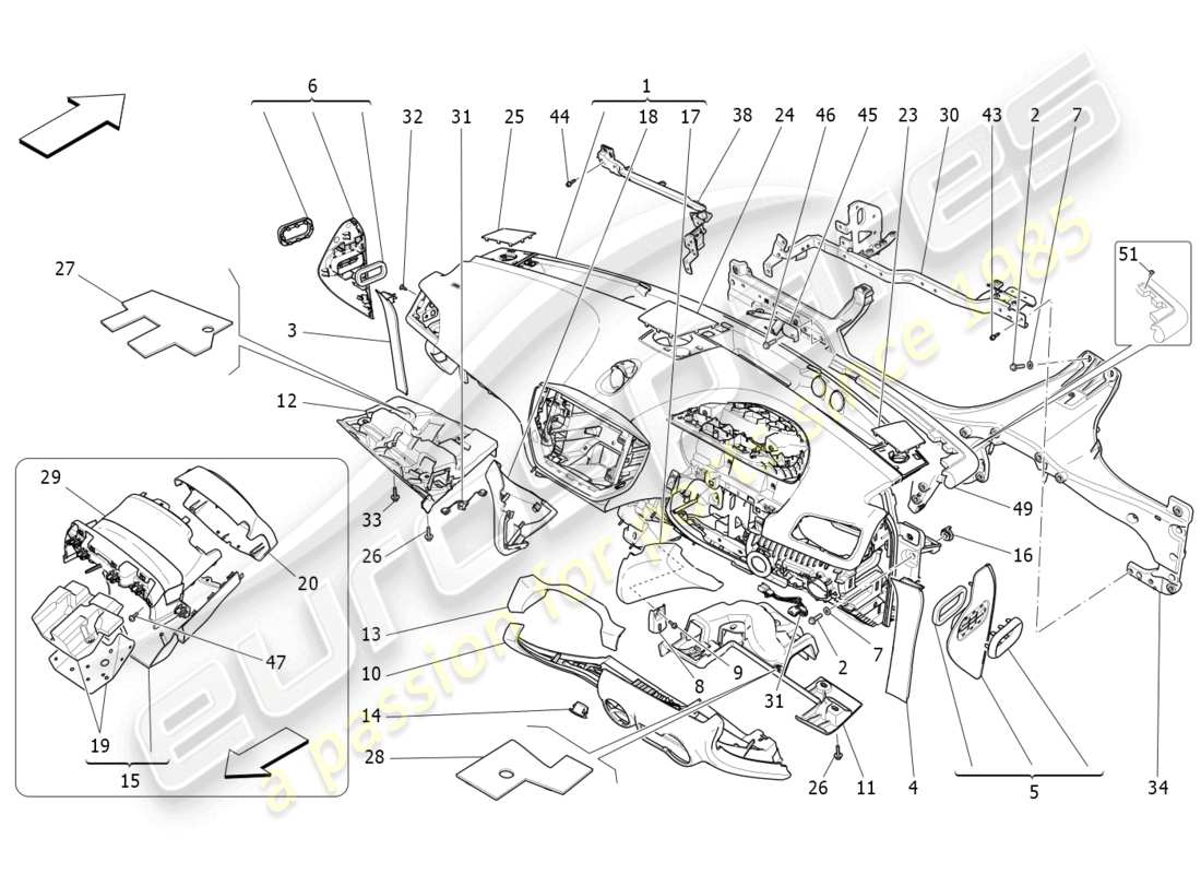 maserati ghibli (2018) diagramma delle parti dell'unità del cruscotto