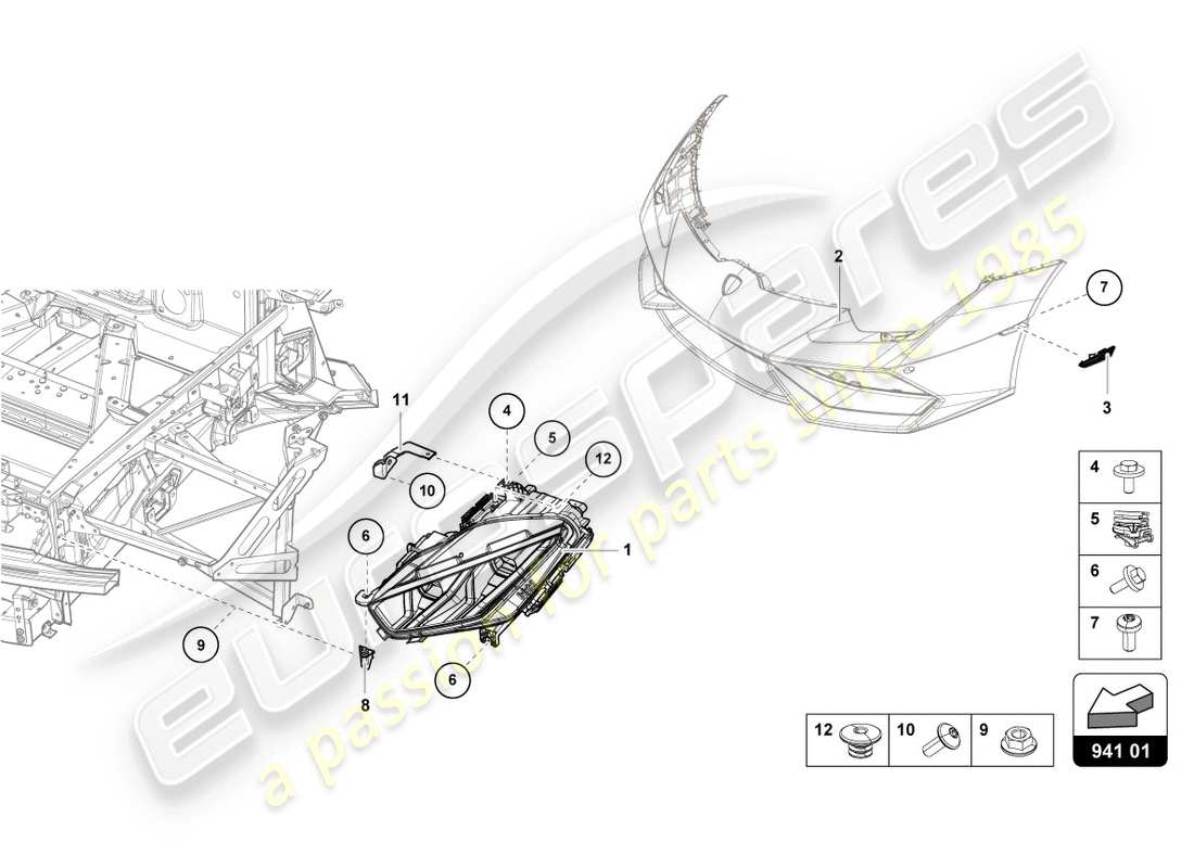 lamborghini lp610-4 coupe (2018) diagramma delle parti del faro a led