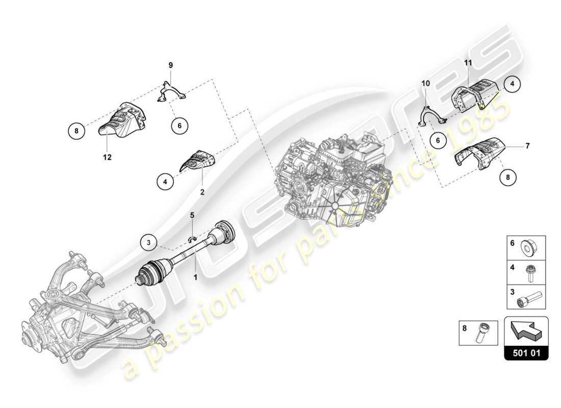 lamborghini 2020 (evo spyder 2wd) diagramma delle parti dell'albero dell'asse