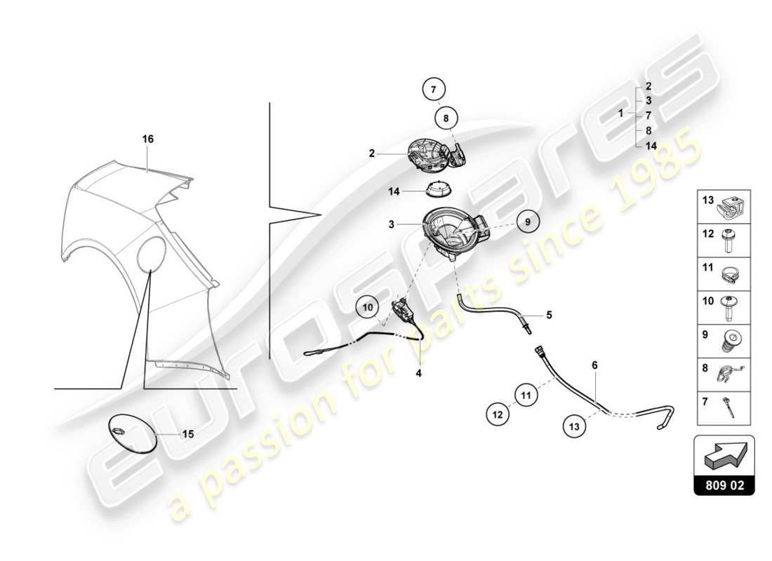 lamborghini 2020 (evo spyder) sportello del riempimento del carburante schema delle parti