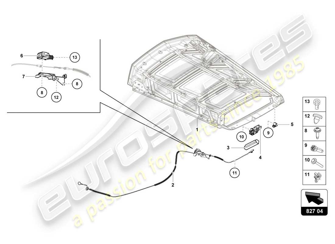 lamborghini 2018 (lp610-4 coupe) diagramma delle parti della leva di rilascio