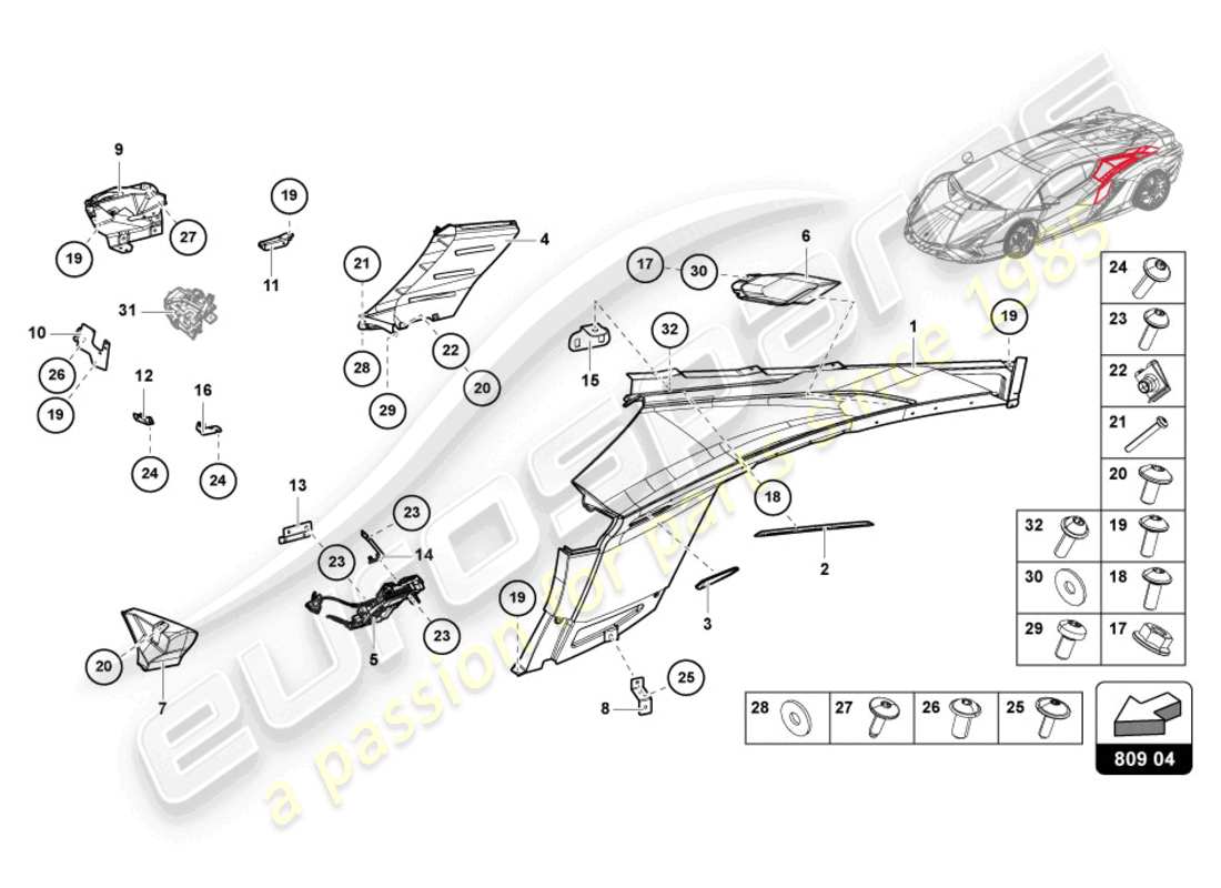 lamborghini sian (2021) pannelli di rivestimento laterali diagramma delle parti