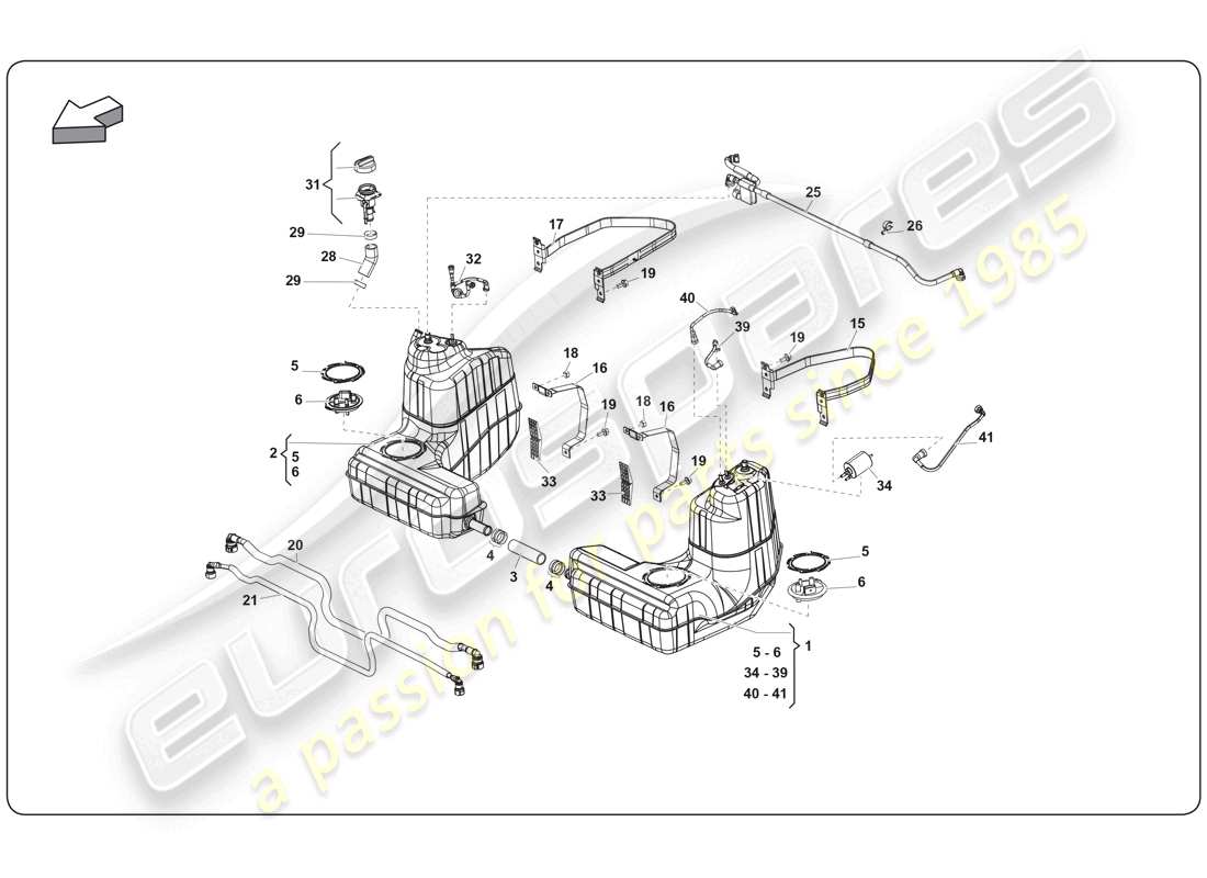 lamborghini super trofeo (2009-2014) sistema di alimentazione carburante diagramma delle parti