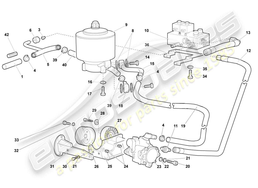 lamborghini murcielago coupe (2005) impianto idraulico e contenitore fluidi con connect. pezzi schema delle parti