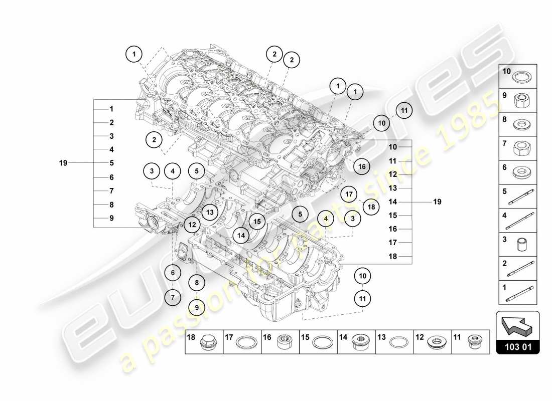 lamborghini 2012 (lp700-4 coupe)) schema delle parti del blocco motore