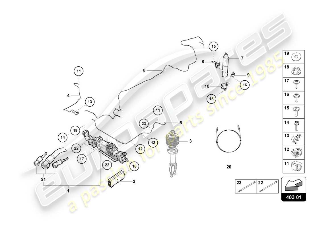lamborghini performante coupe (2020) dispositivo di sollevamento schema delle parti