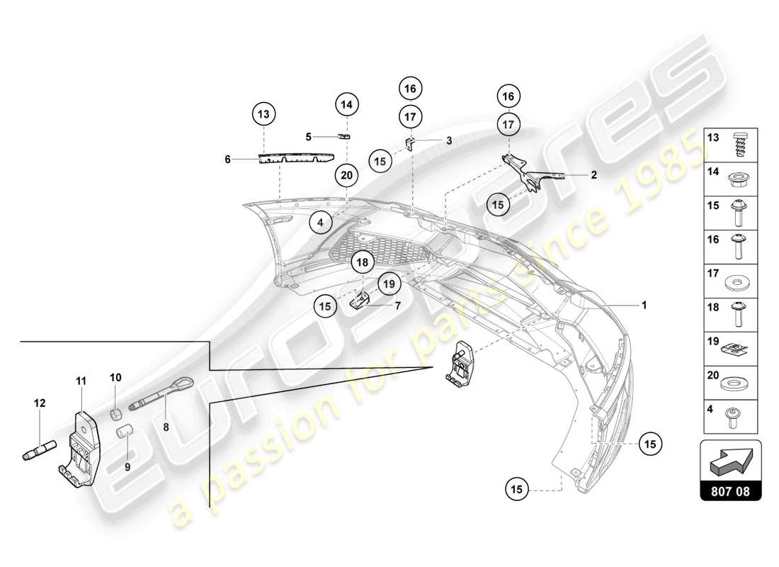 lamborghini 2015 (lp720-4 roadster 50) paraurti, schema delle parti complete