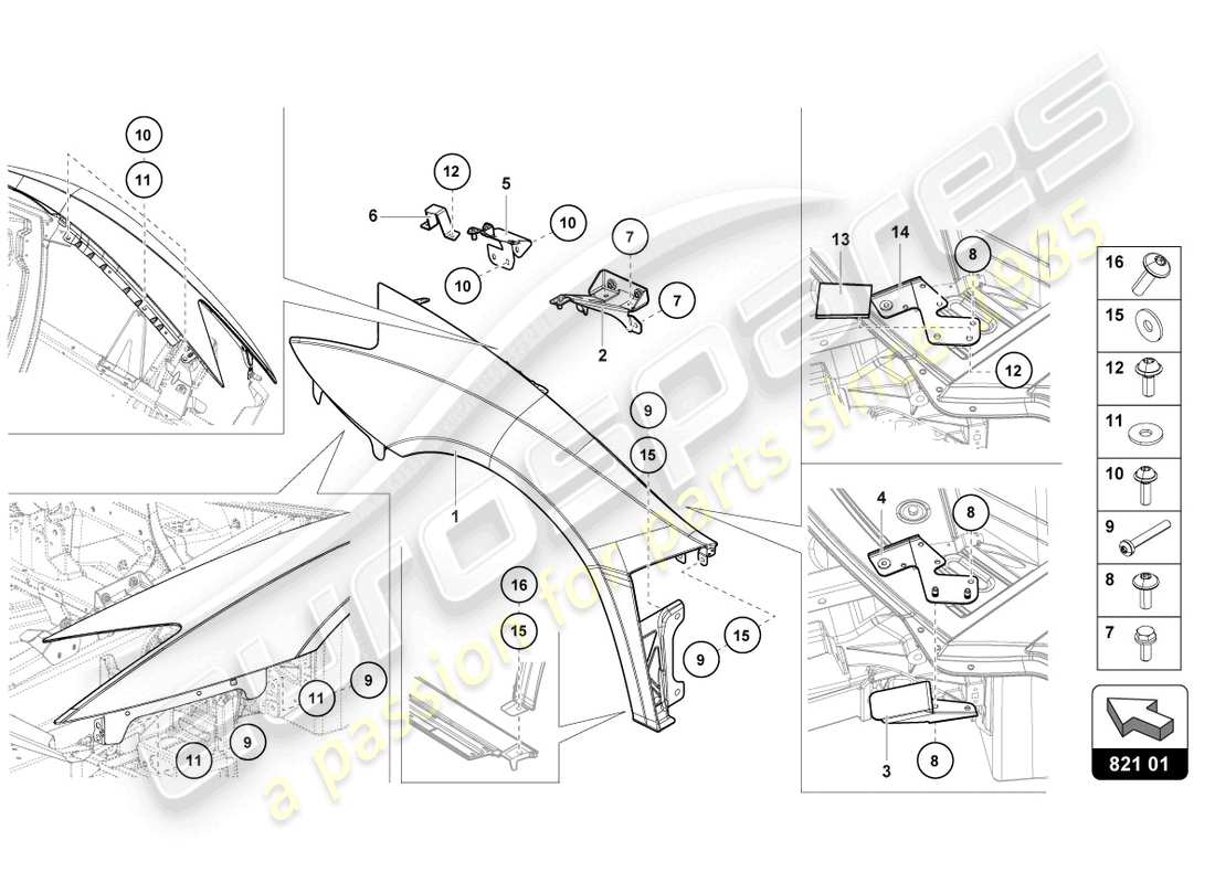 lamborghini 2015 (lp700-4 coupe) schema delle parti ala anteriore
