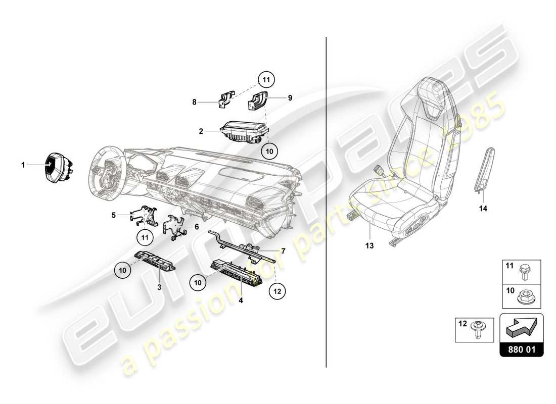 lamborghini performante coupe (2020) diagramma delle parti dell'airbag
