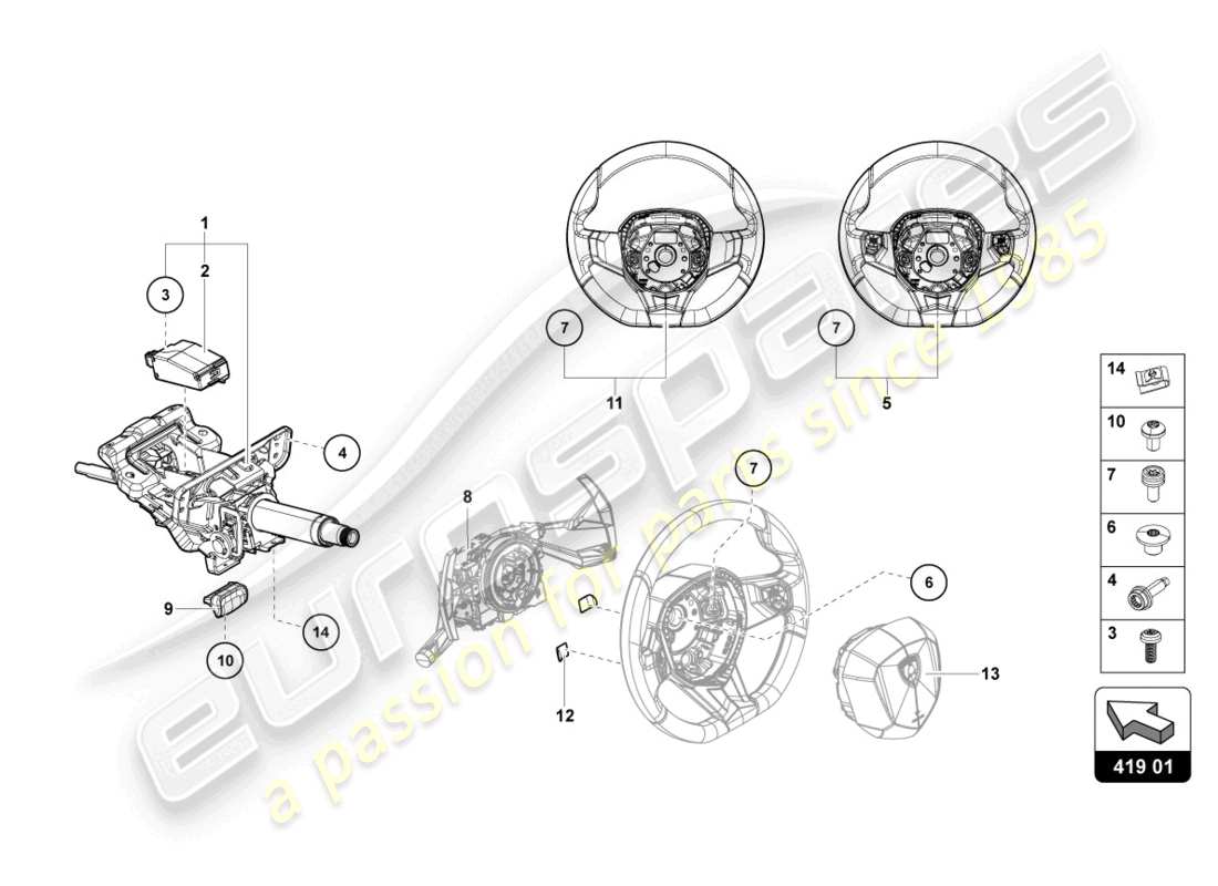 lamborghini lp700-4 coupe (2017) sistema di sterzatura diagramma delle parti