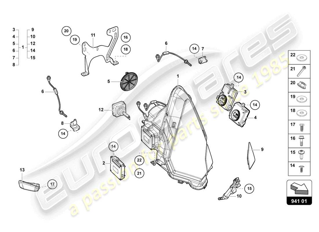 lamborghini lp700-4 coupe (2017) fari diagramma delle parti