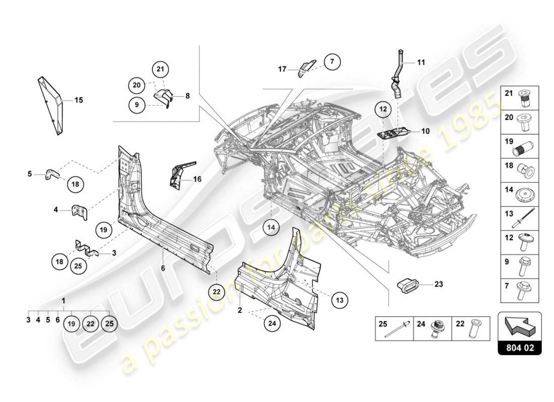 lamborghini evo spyder (2020) diagramma delle parti di rinforzo