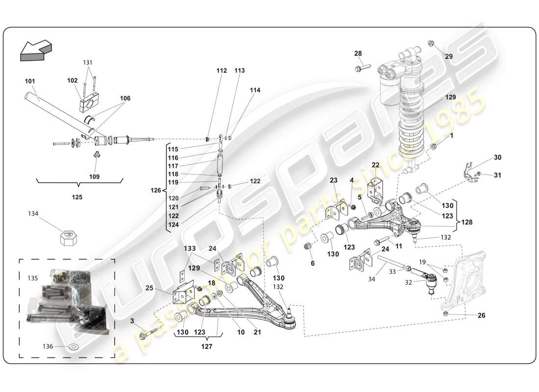 lamborghini super trofeo (2009-2014) diagramma delle parti dell'albero di trasmissione anteriore