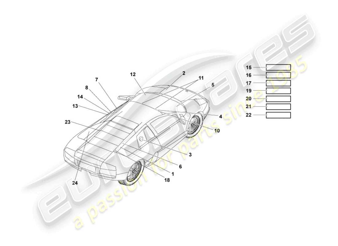 lamborghini murcielago roadster (2006) tipo targhe diagramma delle parti