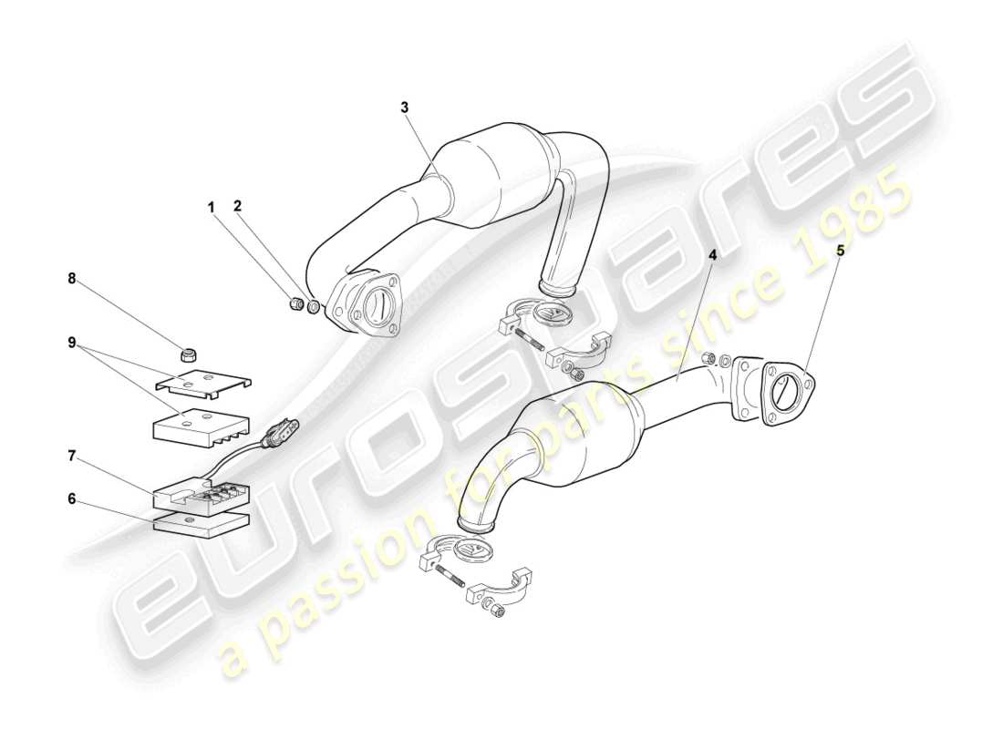 lamborghini murcielago coupe (2002) diagramma delle parti del sistema di scarico
