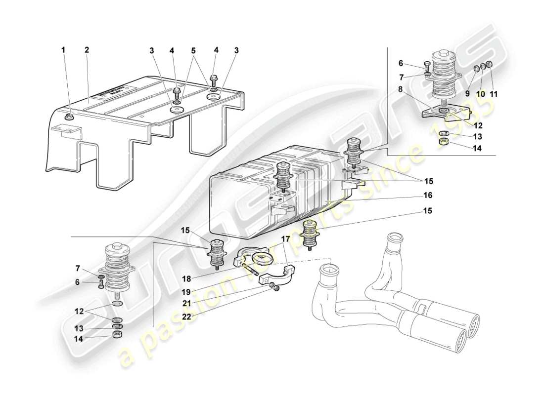 lamborghini murcielago coupe (2002) silenziatore posteriore schema delle parti