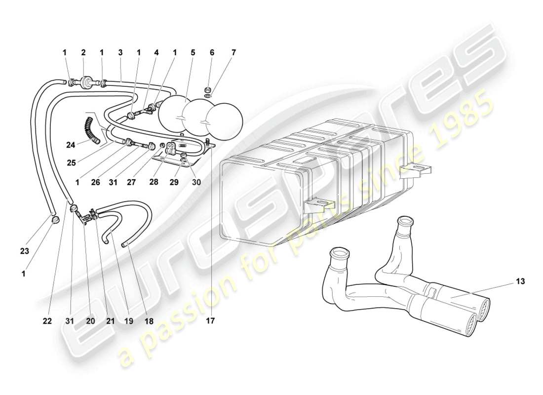 lamborghini murcielago coupe (2002) schema delle parti del sistema di vuoto