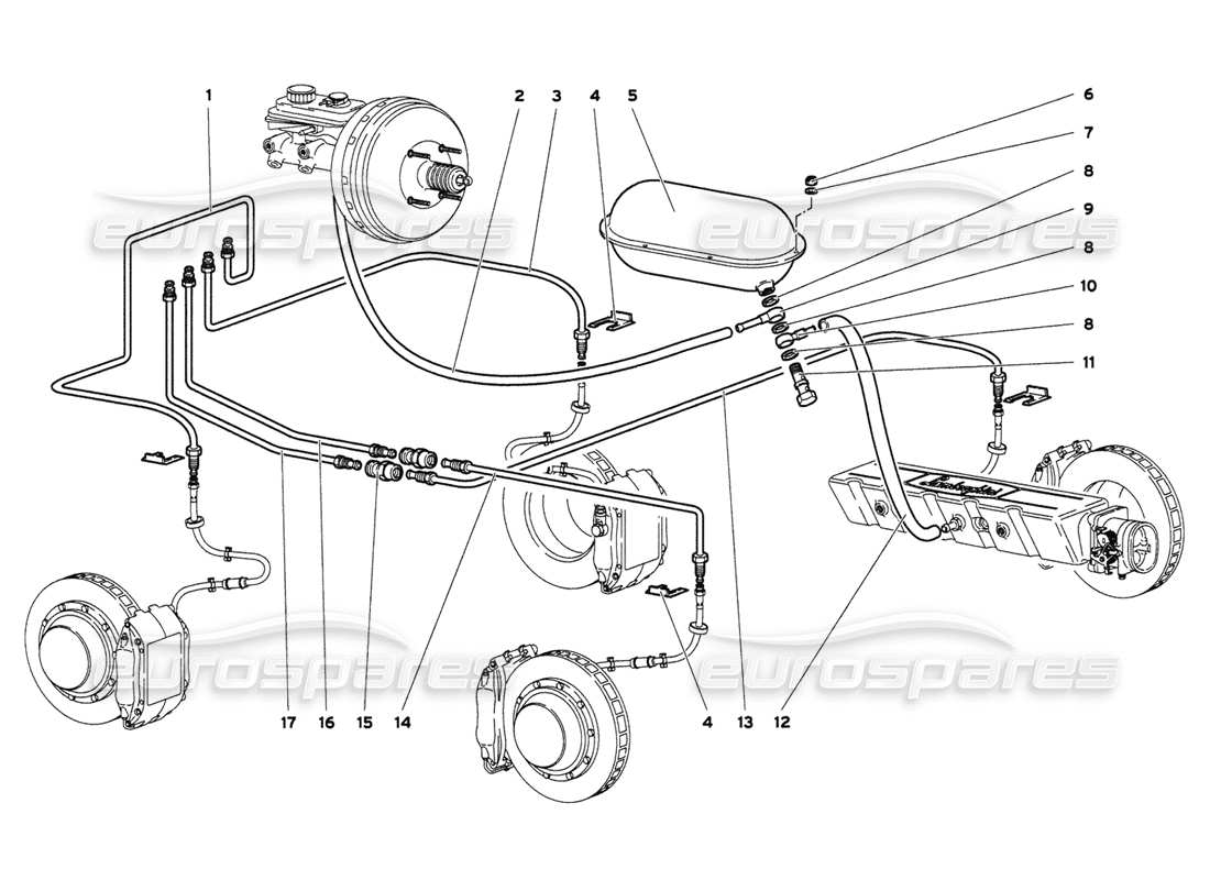 lamborghini diablo 6.0 (2001) sistema di frenaggio diagramma delle parti