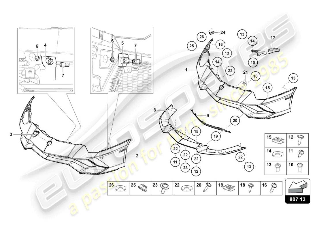 lamborghini lp740-4 s roadster (2018) paraurti anteriore completo schema delle parti