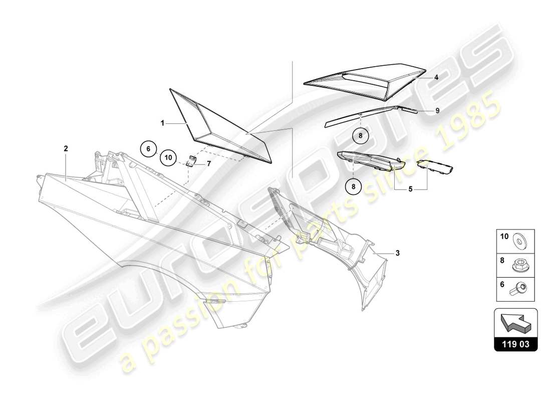 lamborghini lp750-4 sv roadster (2017) piastra di rivestimento della presa d'aria diagramma delle parti