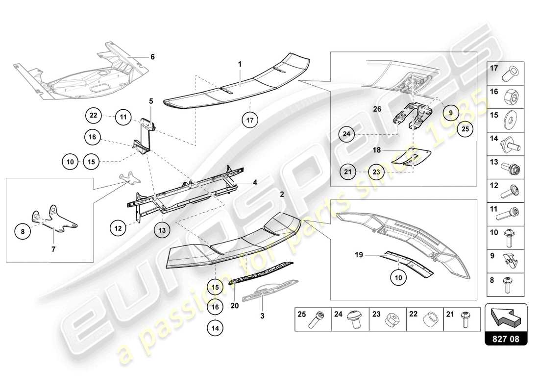 lamborghini 2015 (lp750-4 sv coupe) schema delle parti spoiler posteriore