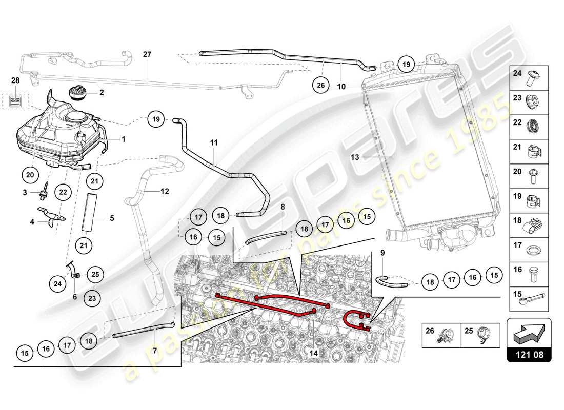 lamborghini lp750-4 sv coupe (2015) serbatoio liquido con indicatore livello liquido refrigerante diagramma delle parti