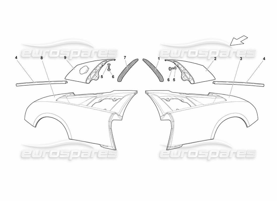 lamborghini murcielago lp670 diagramma delle parti del parafango posteriore