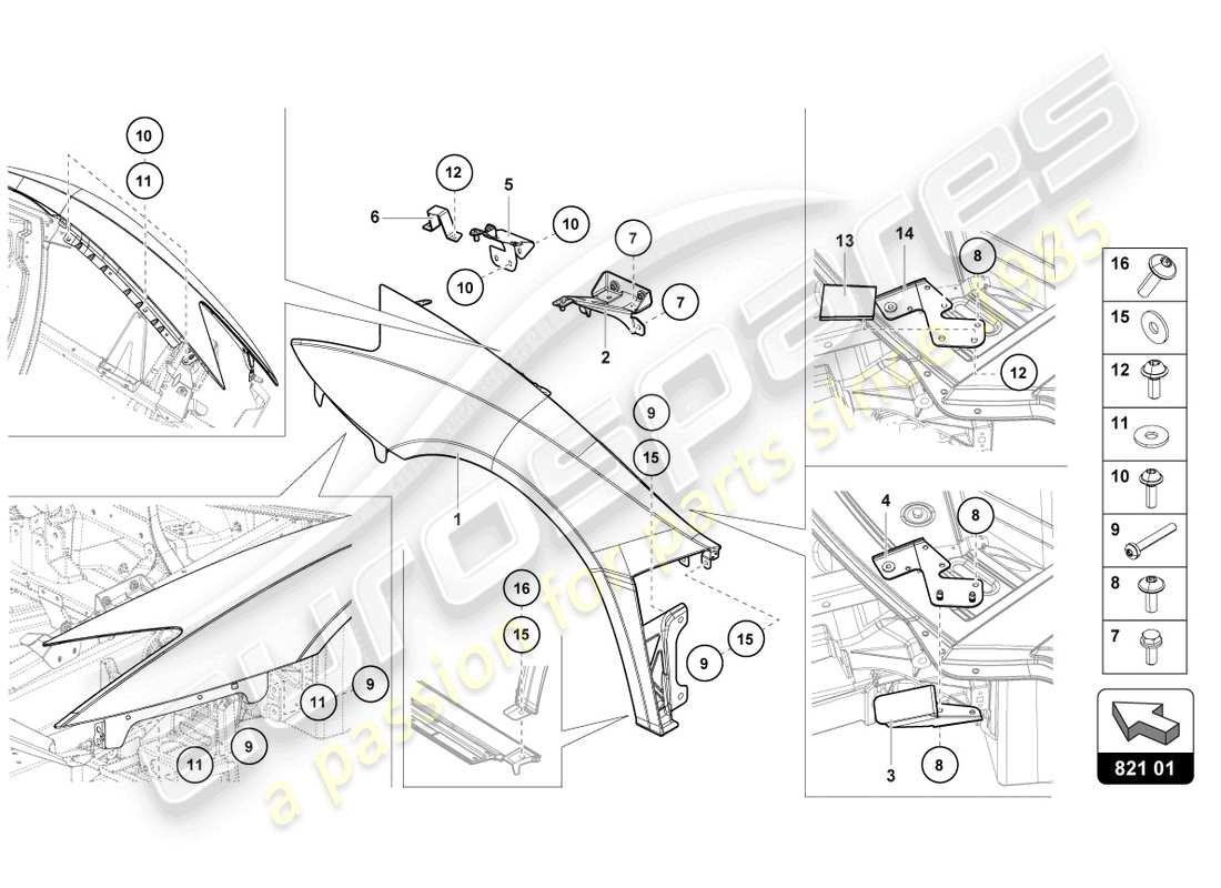 lamborghini lp770-4 svj roadster (2021) schema delle parti ala anteriore
