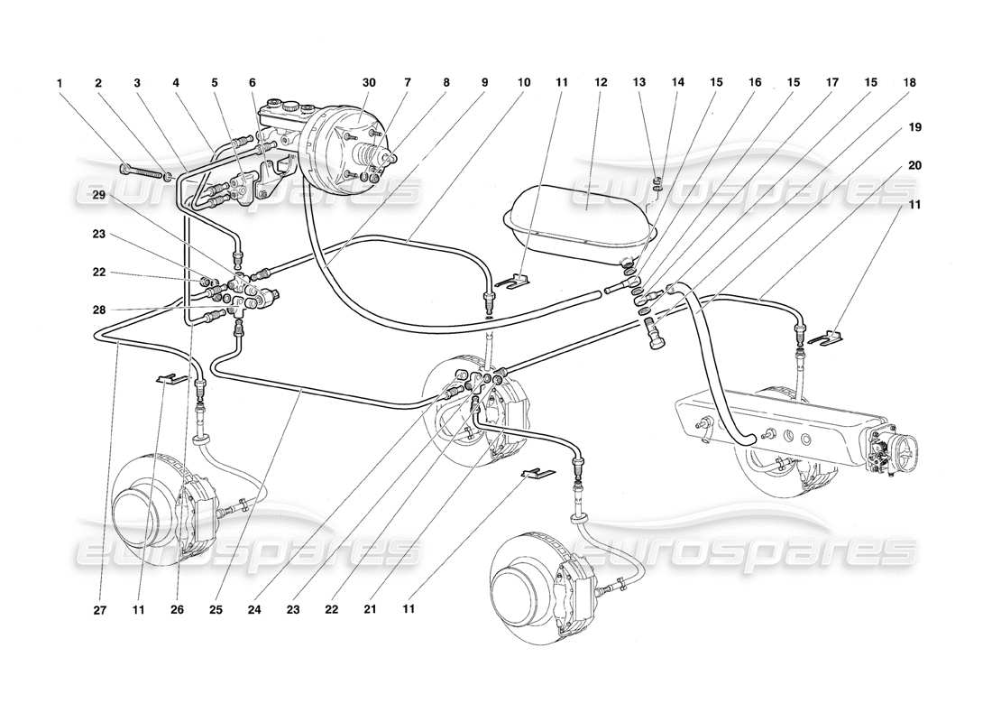 lamborghini diablo sv (1997) sistema di frenaggio diagramma delle parti