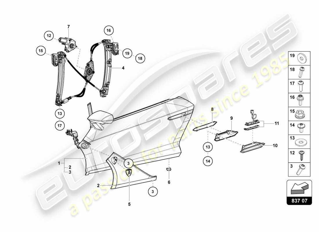 lamborghini centenario roadster (2017) portiera conducente e passeggero diagramma delle parti