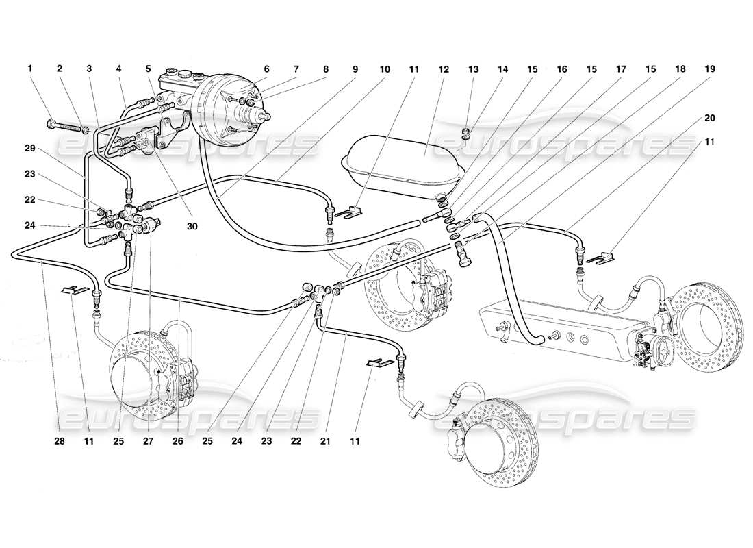 lamborghini diablo se30 (1995) sistema di frenaggio diagramma delle parti