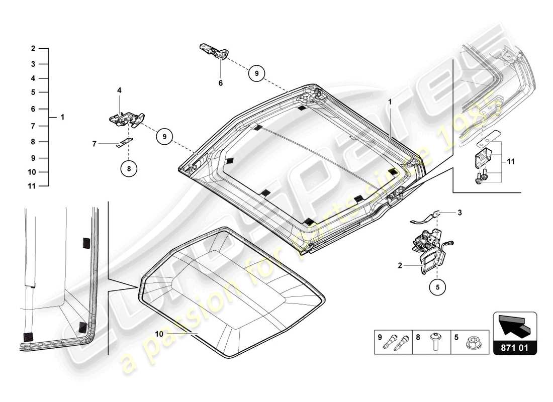 lamborghini 2021 (lp770-4 svj roadster) schema delle parti del tetto cabrio