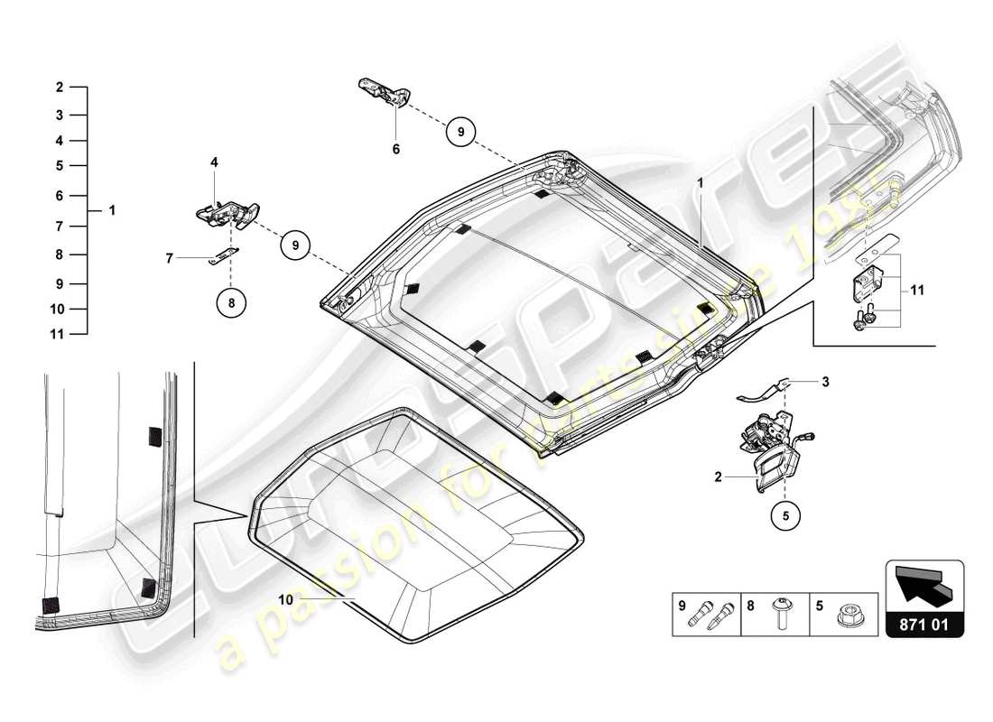 lamborghini lp770-4 svj roadster (2021) schema delle parti del tetto cabrio