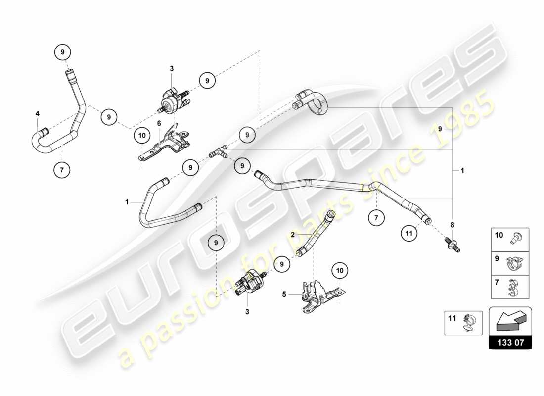 lamborghini performante coupe (2020) schema delle parti del sistema di vuoto