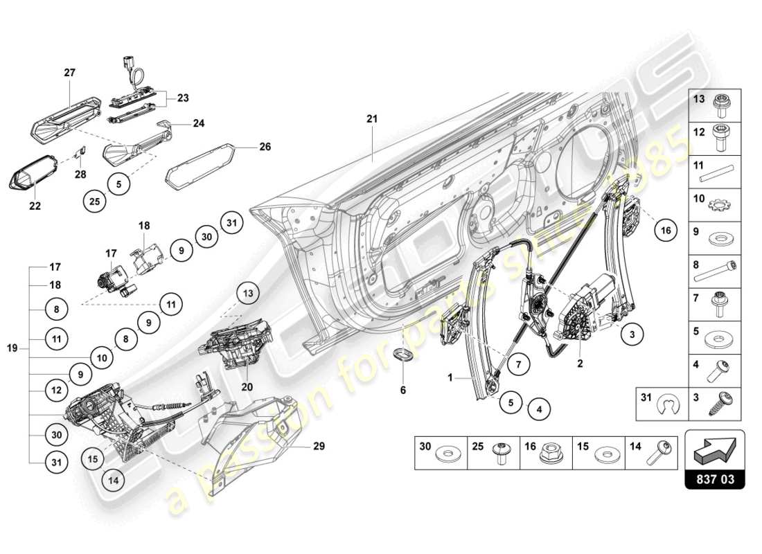 lamborghini 2021 (lp770-4 svj coupe) schema delle parti portiera conducente e passeggero