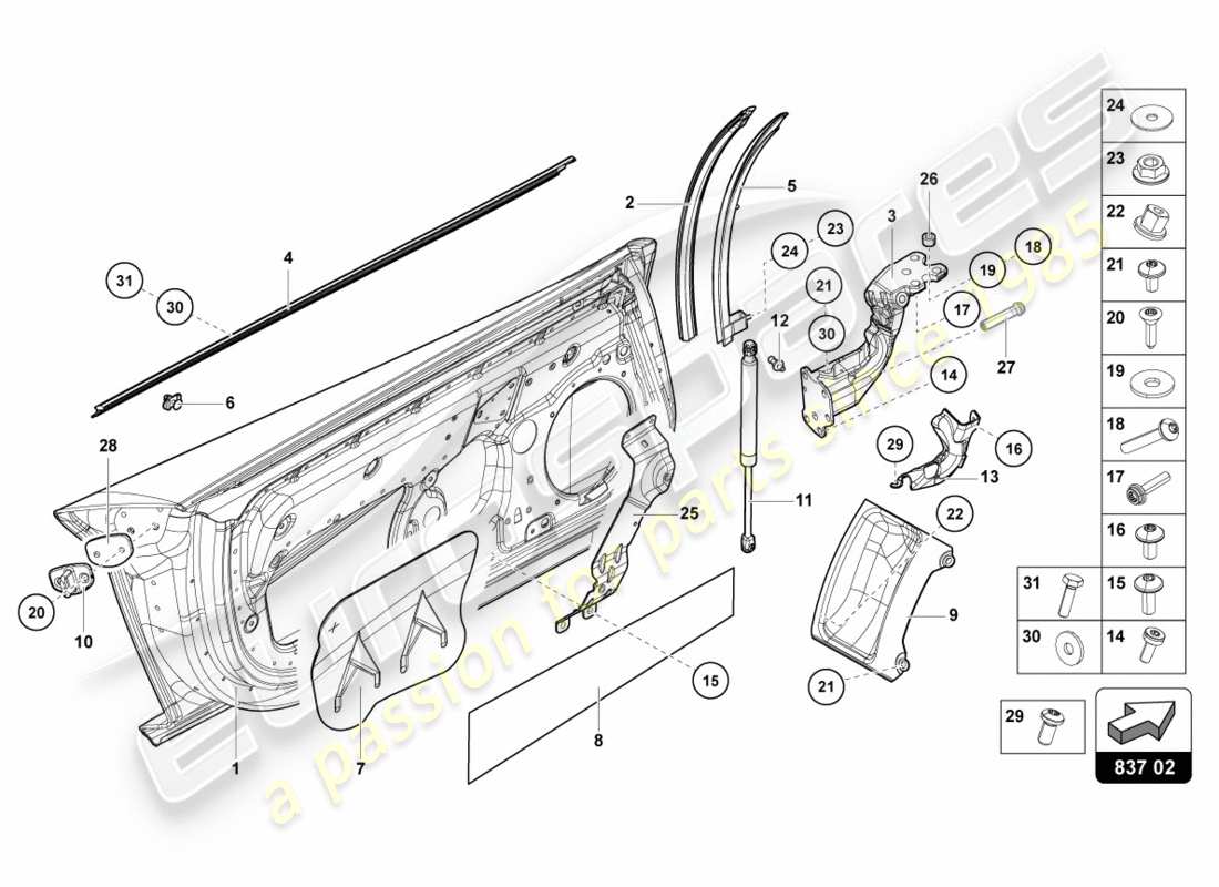 lamborghini centenario roadster (2017) portiera conducente e passeggero diagramma delle parti
