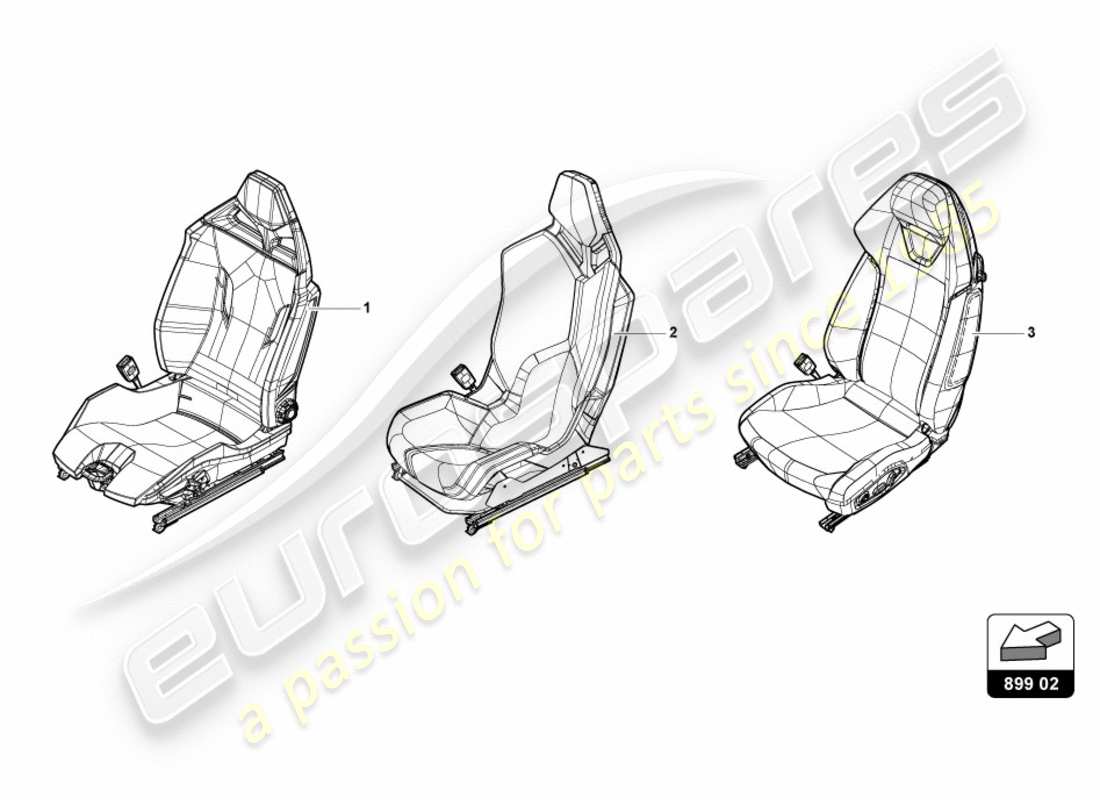 lamborghini 2018 (lp580-2 coupe) sedile, schema della parte completa