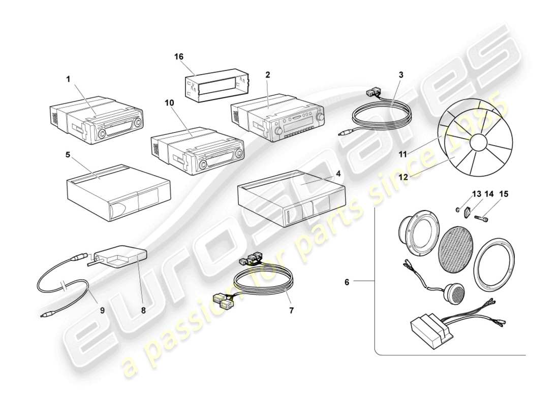 lamborghini murcielago roadster (2006) parti elettriche per impianto audio schema delle parti