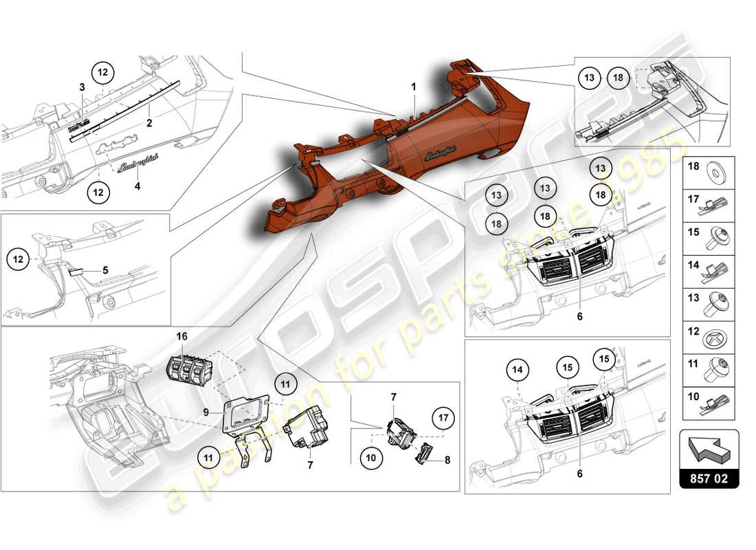 lamborghini lp750-4 sv coupe (2017) pannello degli strumenti diagramma delle parti