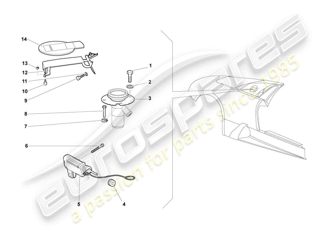 lamborghini murcielago coupe (2002) sportello del riempimento del carburante schema delle parti
